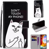 Voor LG Fluwelen Gekleurde Tekening Cross Textuur Horizontale Flip PU Lederen Case met Houder & Kaartsleuven & Portemonnee & Lanyard (Middelvinger Witte Kat)
