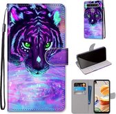 Voor LG K61 Gekleurde Tekening Cross Textuur Horizontale Flip PU Lederen Case met Houder & Kaartsleuven & Portemonnee & Lanyard (Tijger Drinkwater)