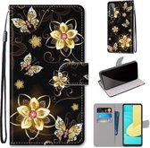 Voor LG Stylo 7 5G Gekleurde Tekening Cross Textuur Horizontale Flip PU Lederen Case met Houder & Kaartsleuven & Portemonnee & Lanyard (Goud Diamant Vlinder)