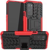 Voor OnePlus 9 Pro Tyre Texture Shockproof TPU + PC beschermhoes met houder (rood)