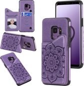 Voor Samsung Galaxy S9 bloem reliëf patroon schokbestendig beschermhoes met houder & kaartsleuven & fotolijst (paars)