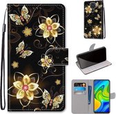 Voor Xiaomi Redmi 10X 4G / Note 9 Gekleurde tekening Cross Texture Horizontale Flip PU lederen tas met houder & kaartsleuven & portemonnee & lanyard (Gold Diamond Butterfly)