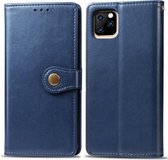 Retro lederen gesp in effen kleur Leren beschermhoes voor mobiele telefoon met fotolijst & kaartsleuf & portemonnee & beugelfunctie voor iPhone 11 (blauw)