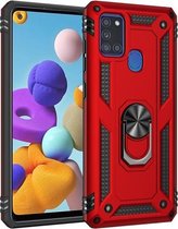 Voor Samsung Galaxy A21s schokbestendige TPU + pc-beschermhoes met 360 graden roterende houder (rood)