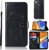 Voor Xiaomi Redmi 9C Windgong Uil Embossing Patroon Horizontale Flip Leren Case met Houder & Kaartsleuven & Portemonnee (Zwart)