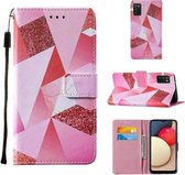 Voor Samsung Galaxy A02s (Europese versie) Cross Texture Painting Pattern Horizontale Flip Leather Case met houder & kaartsleuven & portemonnee & Lanyard (Pink Rhombus)