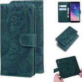 Voor Samsung Galaxy A6 + (2018) Tiger Embossing Pattern Horizontale Flip lederen tas met houder & kaartsleuven & portemonnee (groen)