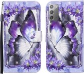 Voor Samsung Galaxy Note20 3D Geschilderd Patroon Horizontale Flip Leren Case met Houder & Portemonnee & Kaartsleuf & Lanyard (Paarse Bloem Vlinder)