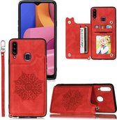 Voor Samsung Galaxy A20s Mandala reliëf PU + TPU hoesje met houder & kaartsleuven & fotolijst & riem (rood)