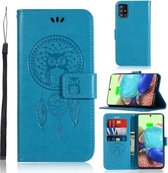 Voor Samsung Galaxy A71 5G Windgong Uil Embossing Patroon Horizontale Flip Leren Case, met Houder & Kaartsleuven & Portemonnee (Blauw)