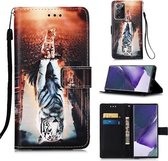 Voor Samsung Galaxy Note20 Ultra gekleurde tekening patroon Plain Weave horizontale Flip lederen tas met houder & kaartsleuf & portemonnee & lanyard (katten en tijgers)