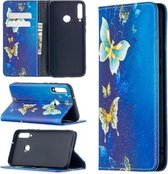 Voor Huawei Y7p Gekleurde Tekening Patroon Onzichtbare Magnetische Horizontale Flip PU Lederen Case met Houder & Kaartsleuven & Portemonnee (Goud Vlinders)