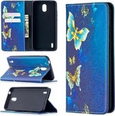 Voor Nokia 1.3 Gekleurde Tekening Patroon Onzichtbare Magnetische Horizontale Flip PU Lederen Case met Houder & Kaartsleuven & Portemonnee (Gouden Vlinders)