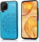 Voor Huawei P40 Lite dubbele gesp Mandala patroon PU + TPU beschermhoes met kaartsleuven & houder & fotolijst (blauw)