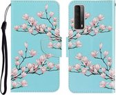 Gekleurde Tekening Horizontale Flip Leren Case met Houder & Kaartsleuf & Portemonnee Voor Huawei P Smart 2021 / Y7a (Magnolia)