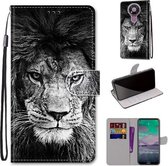 Voor Nokia 3.4 Gekleurde Tekening Cross Textuur Horizontale Flip PU Lederen Case met Houder & Kaartsleuven & Portemonnee & Lanyard (Zwart Wit Leeuwenkop)