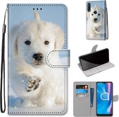 Voor Alcatel 1SE 2020 Gekleurde Tekening Cross Textuur Horizontale Flip PU Lederen Case met Houder & Kaartsleuven & Portemonnee & Lanyard (Sneeuw Puppy)