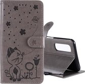 Voor OPPO Reno4 Pro 4G (Indiase versie) Cat Bee Embossing Pattern Schokbestendige horizontale flip lederen tas met houder & kaartsleuven & portemonnee (grijs)