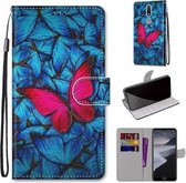 Voor Nokia 2.4 Gekleurde Tekening Cross Textuur Horizontale Flip PU Lederen Case met Houder & Kaartsleuven & Portemonnee & Lanyard (Blauw Rood Vlinder)