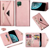 Voor Huawei P40 Lite Skin Feel Rits Horizontale Flip Leren Case met Houder & Kaartsleuven & Fotolijst & Lanyard & Lang Touw (Rose Goud)