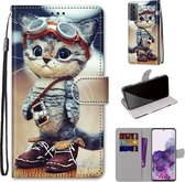 Voor Samsung Galaxy S21 + 5G Gekleurde Tekening Cross Textuur Horizontale Flip PU Lederen Case met Houder & Kaartsleuven & Portemonnee & Lanyard (Leren Schoenen Kat)