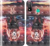 Voor Huawei P Smart (2020) 3D-schilderij Gekleurde tekening Patroon Horizontaal Flip TPU + PU lederen tas met houder & kaartsleuven & portemonnee & lanyard (Dream Lion)