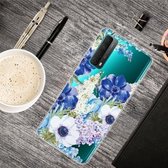 Voor Huawei P Smart 2021 Gekleurde tekening Clear TPU beschermhoesjes (blauw witte rozen)