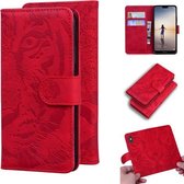 Voor Huawei P20 Lite / nova 3e Tiger Embossing Pattern Horizontale Flip lederen tas met houder & kaartsleuven & portemonnee (rood)