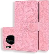 Voor Huawei Mate 30 Pro Reliëf Zonnebloempatroon Horizontale Flip PU-lederen Case met Houder & Kaartsleuven & Portemonnee & Lanyard (Roze)