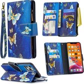 Voor iPhone 11 Pro Gekleurde Tekening Patroon Rits Horizontale Flip Leren Case met Houder & Kaartsleuven & Portemonnee (Gouden Vlinder)