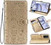 Voor Huawei Honor 30 Pro / 30 Pro + mooie kat en hond reliëfpatroon horizontale flip lederen tas, met houder & kaartsleuven & portemonnee & cartoon sluiting & lanyard (goud)