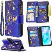 Voor Huawei P30 Lite Gekleurde Tekening Patroon Rits Horizontale Flip Leren Case met Houder & Kaartsleuven & Portemonnee (Paarse Vlinder)