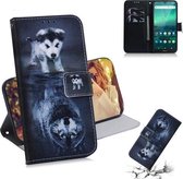 Voor Nokia 1.3 Gekleurde Tekening Horizontale Flip Leren Case met Houder & Kaartsleuf & Portemonnee (Wolf en Hond)