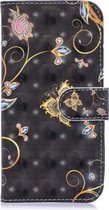3D-schilderijpatroon Gekleurde tekening Horizontale Flip PU lederen tas met houder & kaartsleuven & portemonnee voor Huawei P20 Lite (zwarte vlinder)