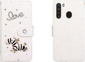 Voor Galaxy A21 Horizontale Flip Effen Kleur Strass Leren Case met Kaartsleuf & Portemonnee & Houder (Trojaans)