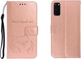 Voor Galaxy S20 reliëf Shiba Inu links en rechts lederen tas met standaard & kaartsleuf & sallet (roségoud)