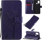 Voor Galaxy M31 Tree & Cat Pattern Pressed Printing Horizontale Flip PU lederen tas met houder & kaartsleuven & portemonnee & lanyard (paars)