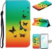 Voor Samsung Galaxy Note 10 Gekleurd tekeningpatroon Horizontaal Flip TPU + PU lederen hoesje met houder & kaartsleuven & portemonnee & lanyard (Rainbow Butterfly)