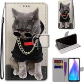 Voor Xiaomi Redmi Note 8T Gekleurde Tekening Cross Textuur Horizontale Flip PU Lederen Case met Houder & Kaartsleuven & Portemonnee & Lanyard (Gouden Ketting Grijze Kat)