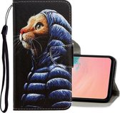 Voor Galaxy A51 3D Gekleurde Tekening Horizontale Flip PU Lederen Case met Houder & Kaartsleuven & Portemonnee (Donsjack Kat)