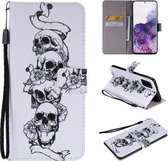Voor Galaxy S20 + schilderij horizontale flip lederen tas met houder & kaartsleuf & lanyard (schedelbeen)