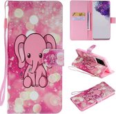 Voor Galaxy S20 Ultra schilderij horizontale flip lederen tas met houder & kaartsleuf & lanyard (roze olifant)