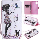 Voor Galaxy A71 Schilderen Horizontale Flip Leren Case met Houder & Kaartsleuf & Lanyard (Vrouw en Kat)