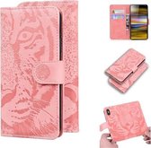 Voor Sony Xperia 10 Plus Tiger Embossing Pattern Horizontale Flip lederen tas met houder & kaartsleuven & portemonnee (roze)