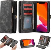 CaseMe-008 Afneembare multifunctionele horizontale flip lederen tas met kaartsleuf en houder en rits Portemonnee en fotolijst voor iPhone 11 Pro Max (zwart)