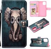 Voor iPhone 11 Gekleurde tekening Stiksels Horizontale lederen fliphoes met houder & kaartsleuven en portemonnee (olifant)