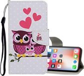 Voor iPhone X / XS Gekleurd tekeningpatroon Horizontaal leren flip-hoesje met houder & kaartsleuven & portemonnee (Owl Family)