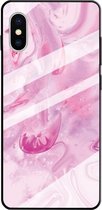 Voor iPhone XS / X Marble Pattern Glass beschermhoes (Rose Red)