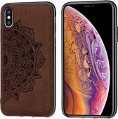 Voor iPhone XS & X Reliëf Mandala-patroon PC + TPU + stoffen telefoonhoes met draagkoord en magnetisch (bruin)