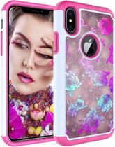 Kleurentekeningpatroon PC + TPU beschermhoes voor iPhone X / XS (Peony)